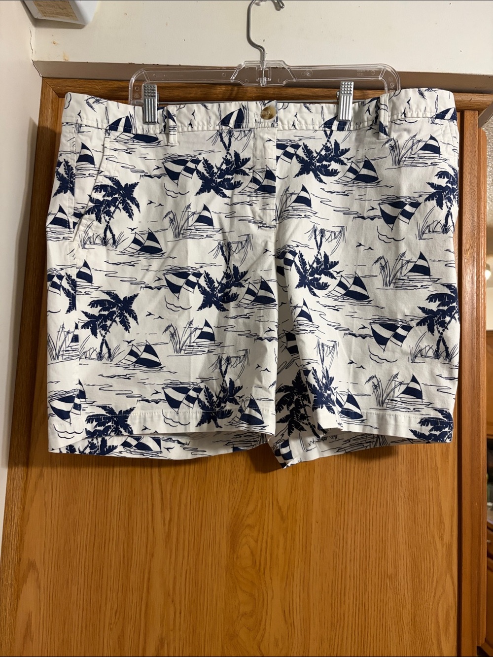 Talbots White Shorts with Navy Sailboat Print